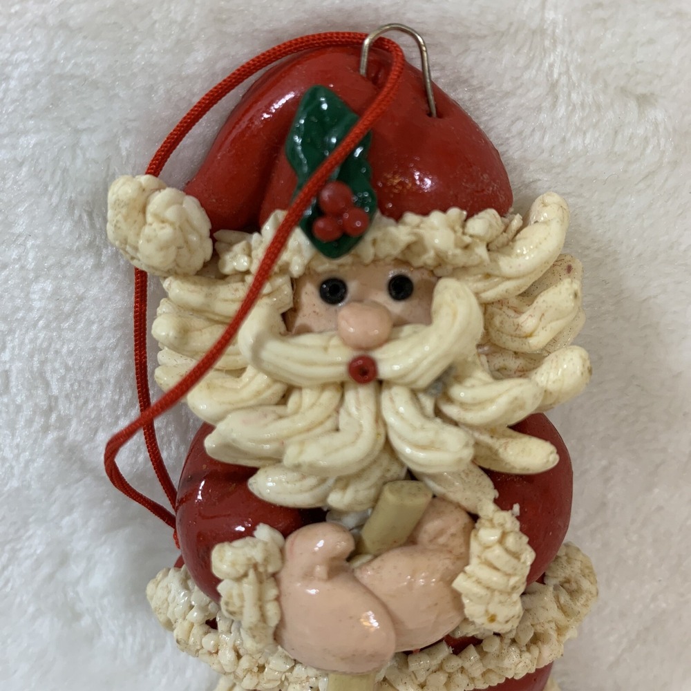 Vintage Glazed Dough Type Christmas Ornament Spaghetti Beard Golf Golfer Santa - Picture 2 of 12